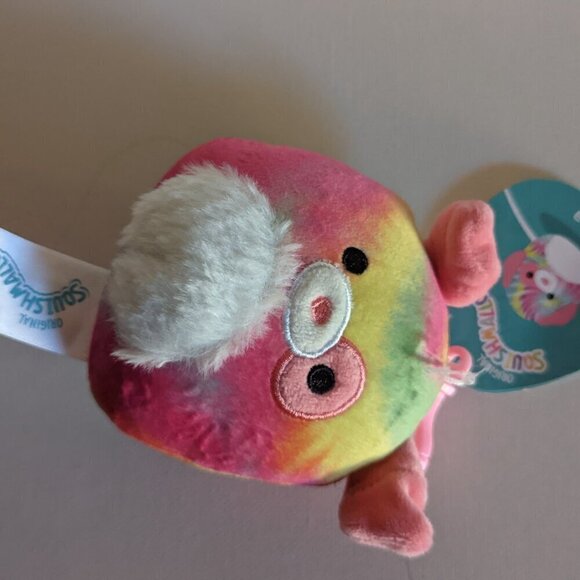 NWT 3.5" Shena Pink Tye Die Dog Purse Clip Squishmallows Fuzzy Puppy Rainbow NEW - Picture 4 of 7
